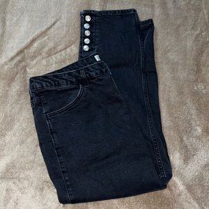 TopShop Moto Button Fly Black Jeans Size 36x30 size 16 possibly 18